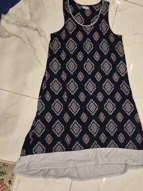Anne Klein Navy and White Geometric Maxi Dress